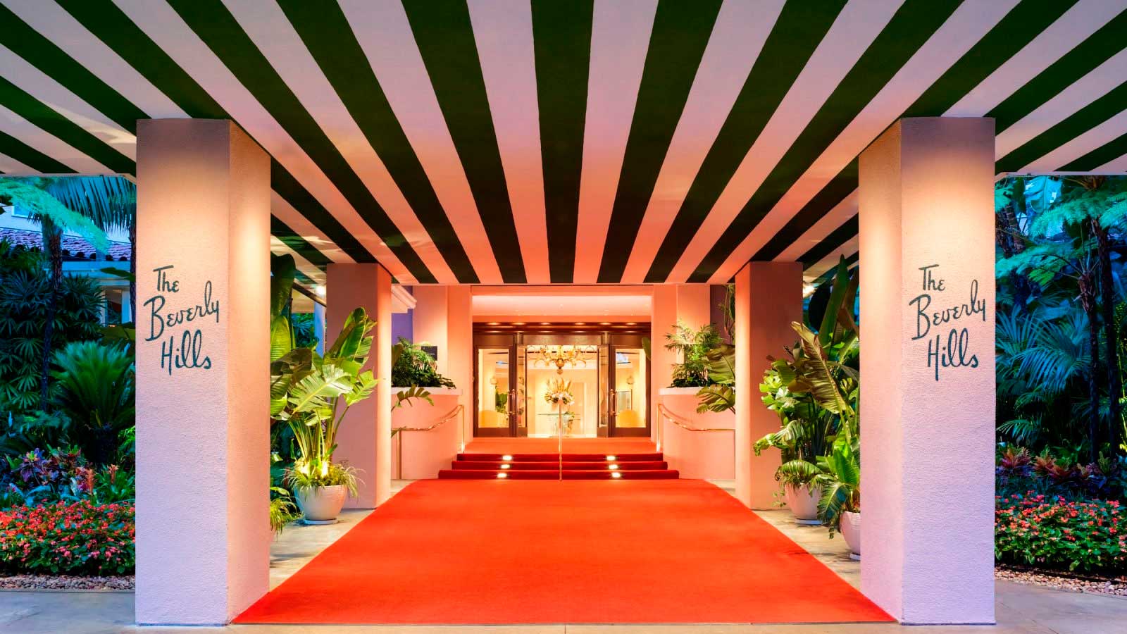 The Beverly Hill Hotel entrance with red carpet