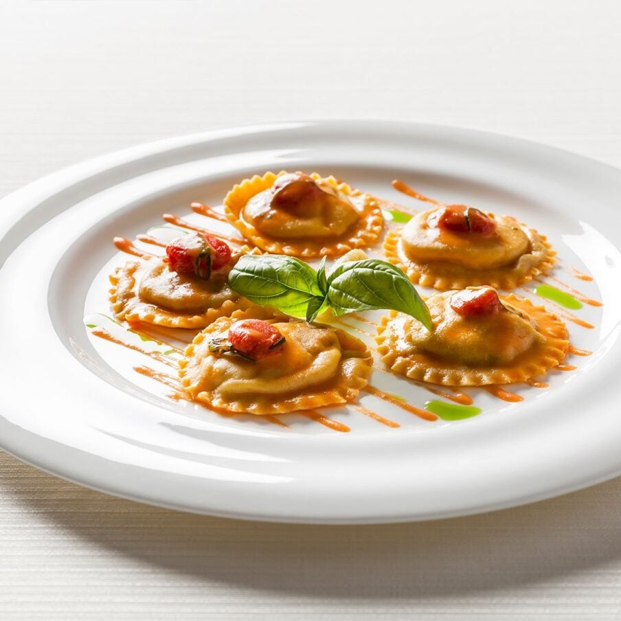 罗马伊甸园酒店Il Giardino餐厅的茄子馄饨的食物细节