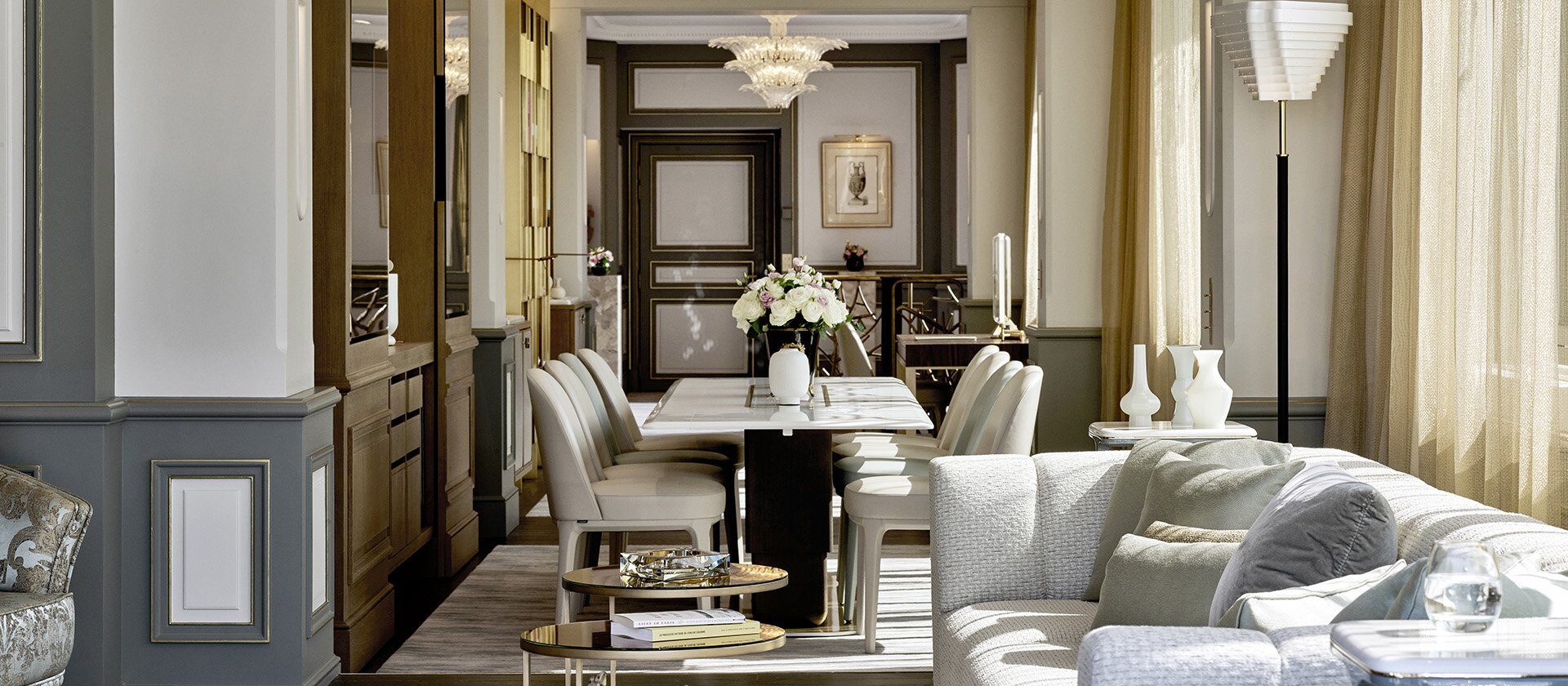 Belle Etoile套房的客厅和餐厅区，Le Meurice Paris的客厅